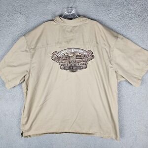 Harley Davidson Motorcycle Shirt Mens 3XL Beige Short Sleeve Button-Up 96242